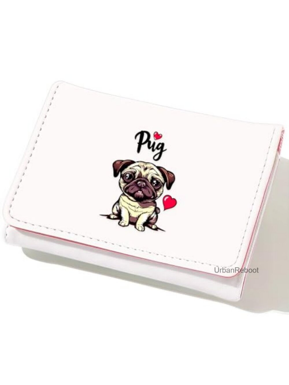 Pug Animal Print Slim Wallet 5 Card Slots Faux Leather Girls Teen